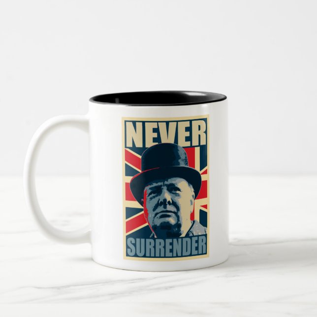 Caneca De Café Em Dois Tons Winston Churchill Nunca Se Entregue (Esquerda)