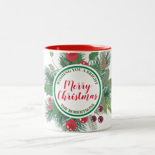 Caneca De Café Em Dois Tons Winter Greenery Wreath Feliz Natal