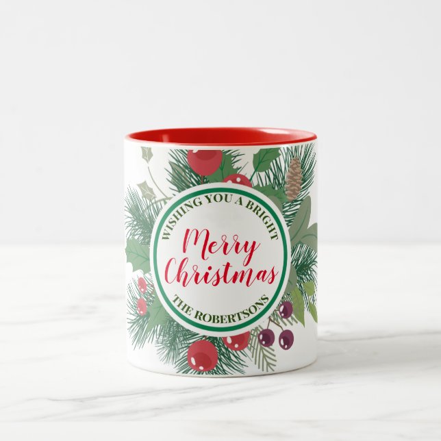 Caneca De Café Em Dois Tons Winter Greenery Wreath Feliz Natal (Centro)