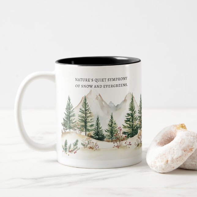 Caneca De Café Em Dois Tons Winter Mountain Mug: Cozy Forest & Snow (Com Donut)