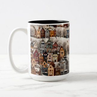 Caneca De Café Em Dois Tons Winter Village Scene Cozy Snowy Town 