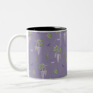 Caneca De Café Em Dois Tons Wisteria, Samambaia e Libélulas