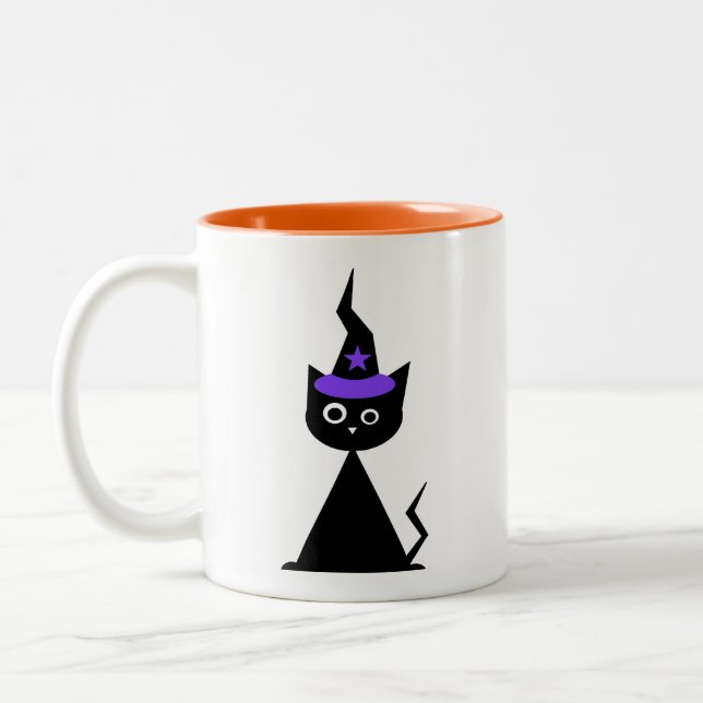 Caneca De Café Em Dois Tons Witchy Halloween Cat (Esquerda)