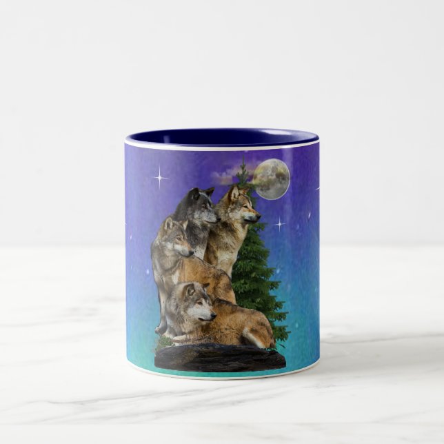 Caneca De Café Em Dois Tons Wolf e Moon (Centro)