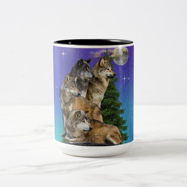 Caneca De Café Em Dois Tons Wolf e Moon (Centro)