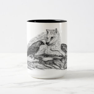 Caneca De Café Em Dois Tons Wolf e Raven - Design preto e branco