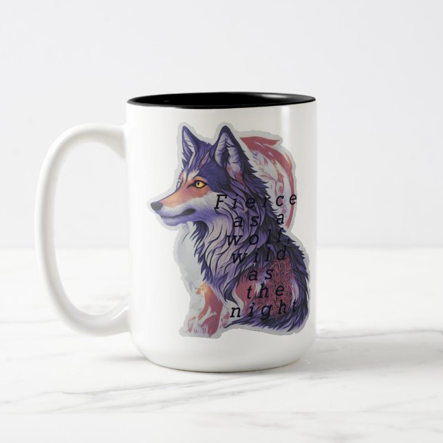 Caneca De Café Em Dois Tons WOLF Fierce como lobo, selvagem como a noite (Esquerda)
