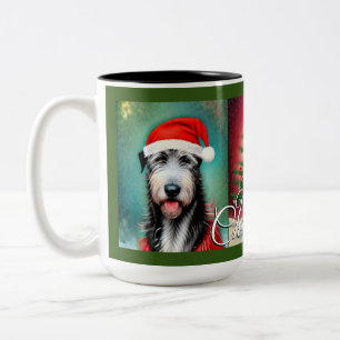 Caneca De Café Em Dois Tons Wolfhounds e árvore da Irlanda do Natal