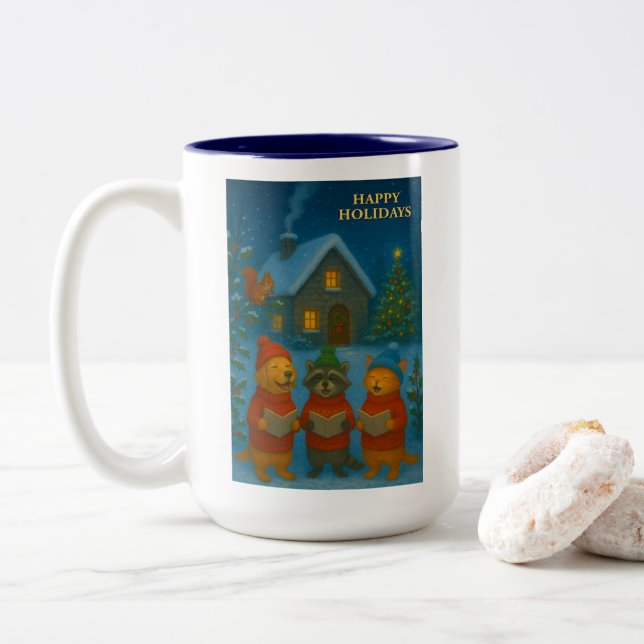 Caneca De Café Em Dois Tons Woodland Carol Choir (Com Donut)