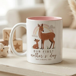 Caneca De Café Em Dois Tons Woodland Deer Mom Baby First Mothers Day Soft Love