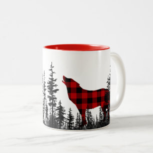 Caneca De Café Em Dois Tons Woodland Pine Forest Buffalo Xadrez Howf Wolf