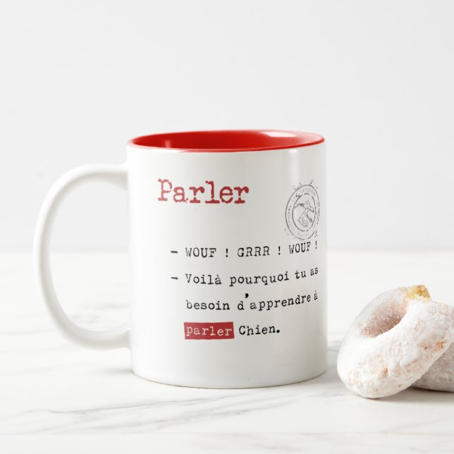 Caneca De Café Em Dois Tons Wouf do wouf do parlez de Vous? (Com Donut)