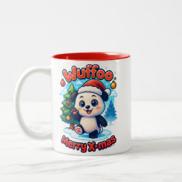 Caneca De Café Em Dois Tons Wuffoo Poppi Merry X-mas Kawaii 3D Holiday