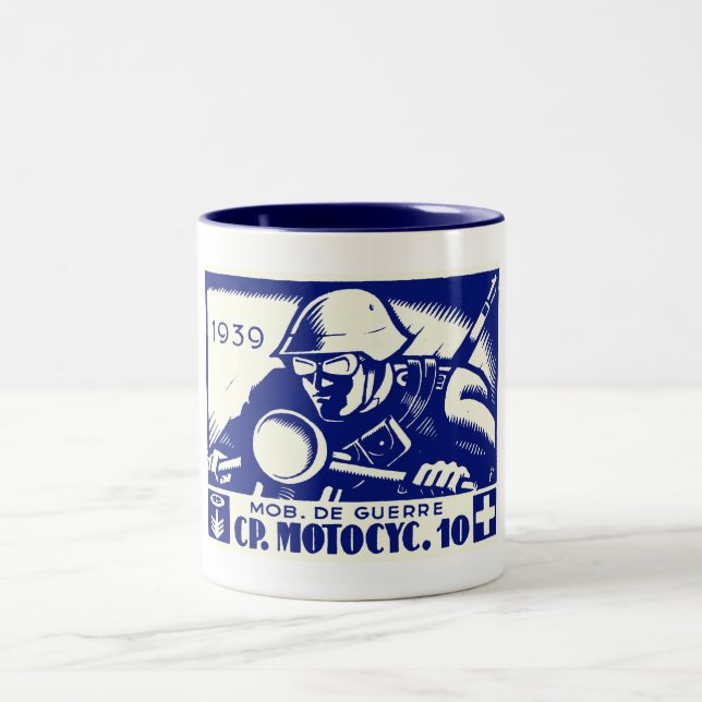 Caneca De Café Em Dois Tons WWII Suíço Motocicleta Empresa, azul (Centro)