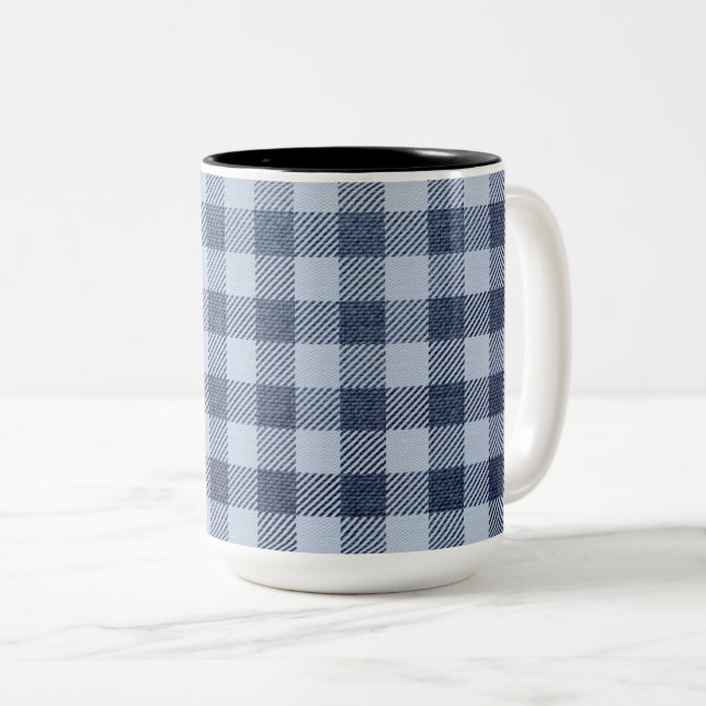 Caneca De Café Em Dois Tons Xadrez azul (Frente Esquerda)