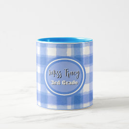 Caneca De Café Em Dois Tons Xadrez Azul Pastel Personalizado