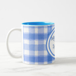 Caneca De Café Em Dois Tons Xadrez Azul Pastel Personalizado