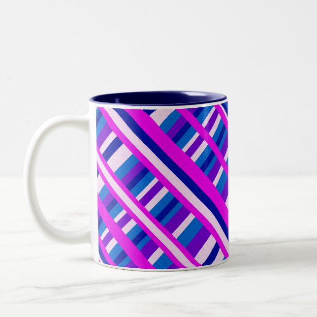 Caneca De Café Em Dois Tons Xadrez azul roxa rosa Diagonal (Esquerda)