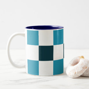 Caneca De Café Em Dois Tons Xadrez Azul Turquesa