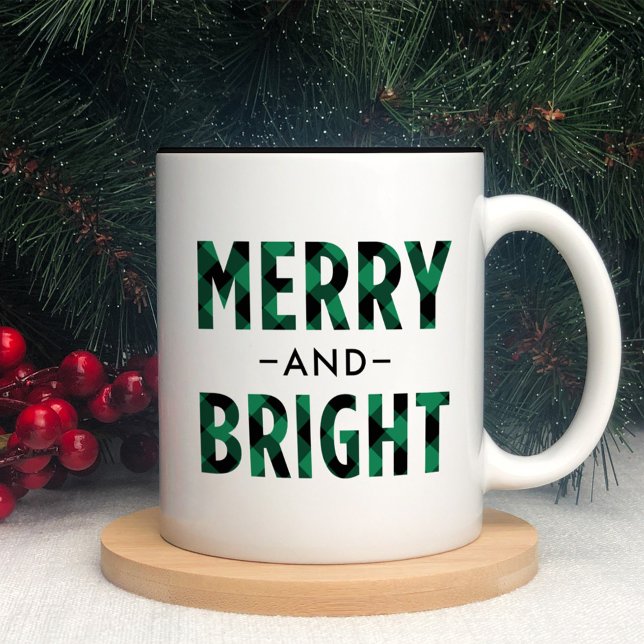 Caneca De Café Em Dois Tons Xadrez Búfalo Verde Alegre e Brilhante (Criador carregado)