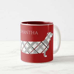 Caneca De Café Em Dois Tons Xadrez Dachshund no Red Personalized