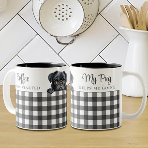 Caneca De Café Em Dois Tons Xadrez de Cachorro Preto com Aquarela Personalizad