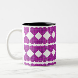 Caneca De Café Em Dois Tons Xadrez de Coração Roxo Preto Rosa