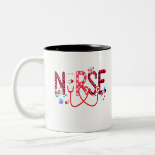 Caneca De Café Em Dois Tons Xadrez de Leopardo e Buffalo, sou a enfermeira Wit
