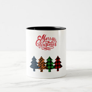 Caneca De Café Em Dois Tons xadrez de natal alegre