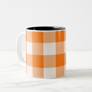 Caneca De Café Em Dois Tons Xadrez laranja e branco