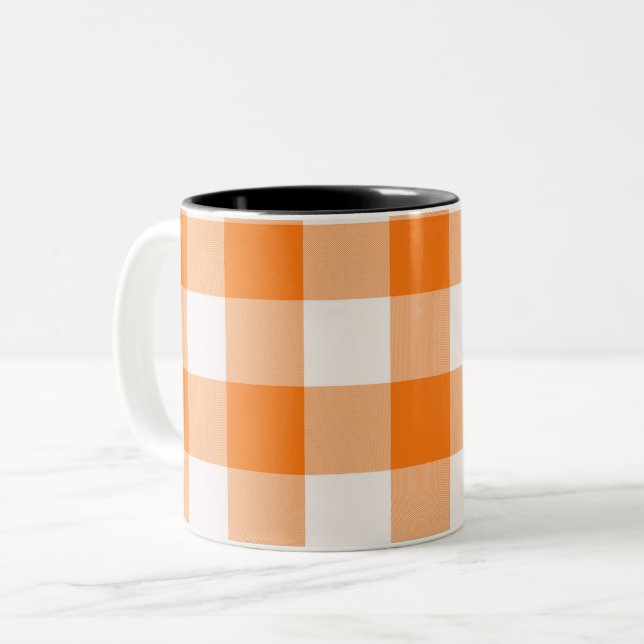 Caneca De Café Em Dois Tons Xadrez laranja e branco  (Frente Esquerda)