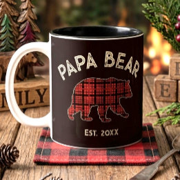 Caneca De Café Em Dois Tons Xadrez Pai Urso Pai Ano de Fundação Preto