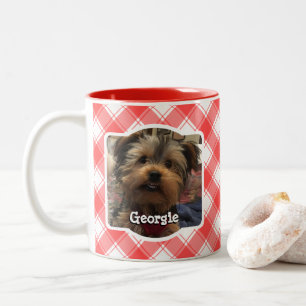 Caneca De Café Em Dois Tons Xadrez Personalizada 2 Fotografias Red & White Cou