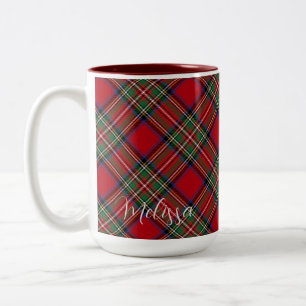 Caneca De Café Em Dois Tons Xadrez Personalizada Clan Stewart Red Green Tartan