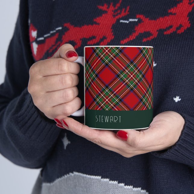 Caneca De Café Em Dois Tons Xadrez personalizada Rustic Stewart Tartan (Plaid Clan Stewart 11oz Christmas Two-Tone Coffee Mug)