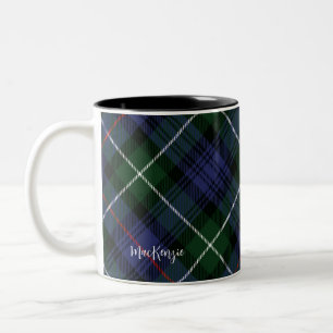 Caneca De Café Em Dois Tons Xadrez Personalizada Verde Roxo MacKenzie Tartan