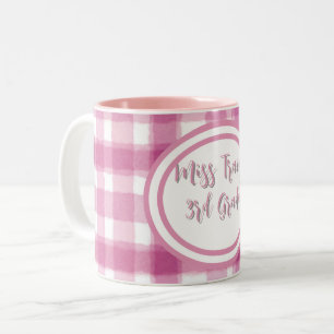 Caneca De Café Em Dois Tons Xadrez Rosa Pastel Personalizado 