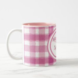 Caneca De Café Em Dois Tons Xadrez Rosa Pastel Personalizado