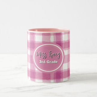 Caneca De Café Em Dois Tons Xadrez Rosa Pastel Personalizado