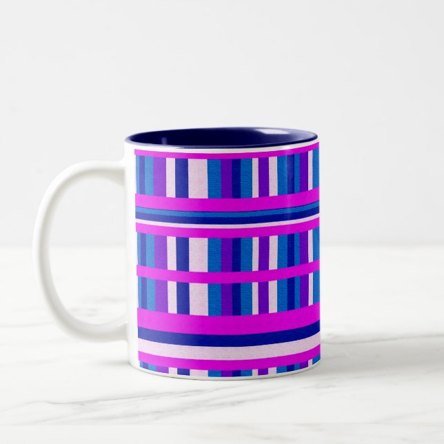 Caneca De Café Em Dois Tons Xadrez Rosa Roxo Azul (Esquerda)