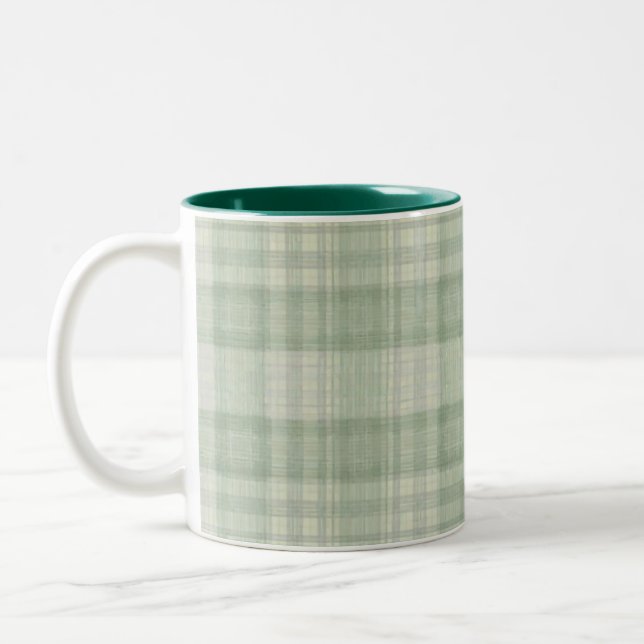 Caneca De Café Em Dois Tons Xadrez verde sálvia claro (Esquerda)