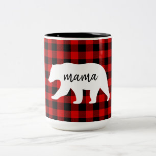 Caneca De Café Em Dois Tons Xadrez Vermelha Moderna E Urso Branco