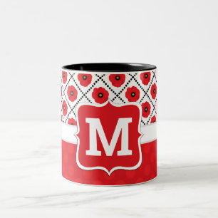 Caneca De Café Em Dois Tons Xadrez Vermelho, Preto e Branco Monograma de Papou