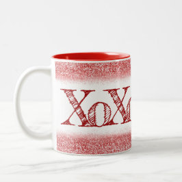 Caneca De Café Em Dois Tons XOXO de brilho vermelho
