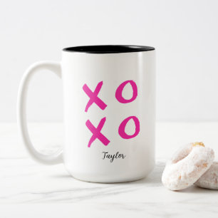 Caneca De Café Em Dois Tons XOXO Namorados Personalizado Rosa Girassol