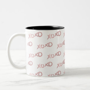 Caneca De Café Em Dois Tons XOXO Rose Dourado Moderno Falso Brilho de Folha Gl