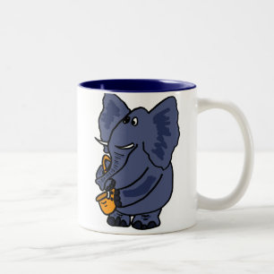 Caneca De Café Em Dois Tons XX- elefante que joga o saxofone
