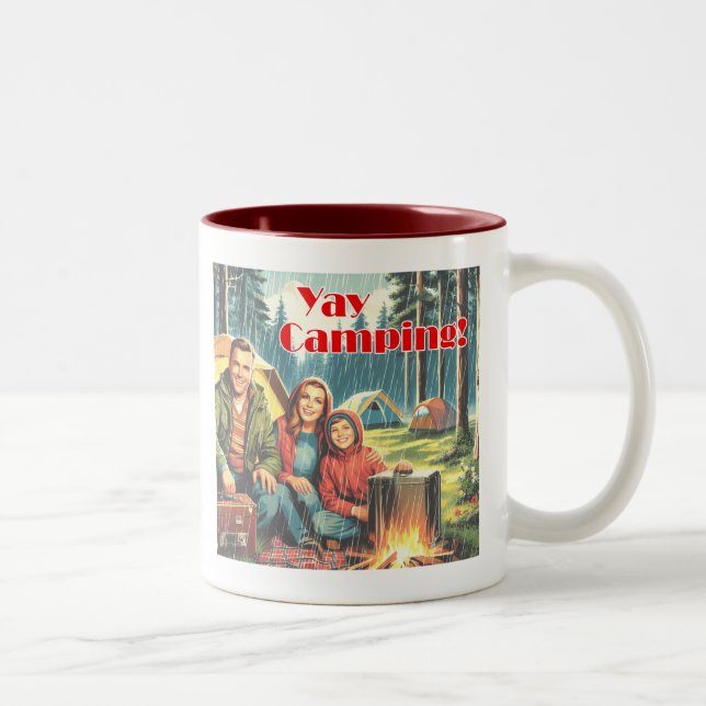 Caneca De Café Em Dois Tons Yay Acampando Na Chuva (Direita)