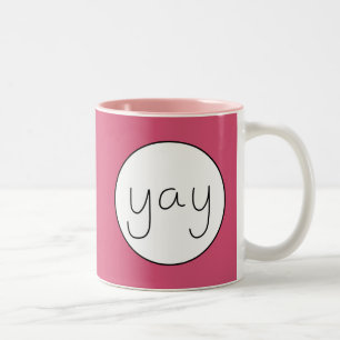 Caneca De Café Em Dois Tons YAY Happy Uplifting Manuscrito Personalizável Cor