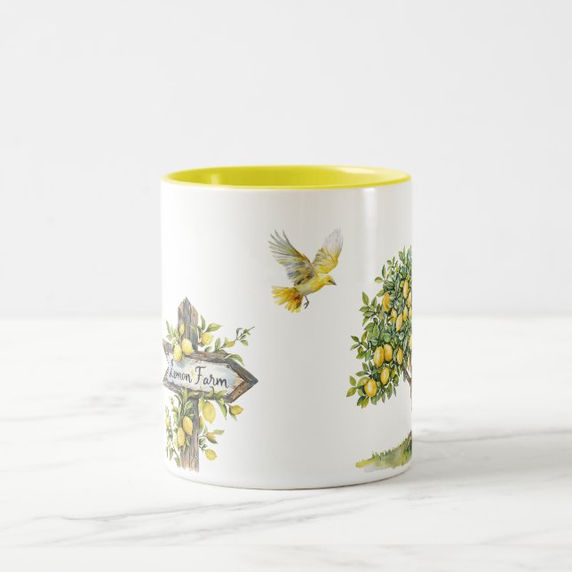 Caneca De Café Em Dois Tons Yellow Lemon Tree Farm Bird   (Centro)